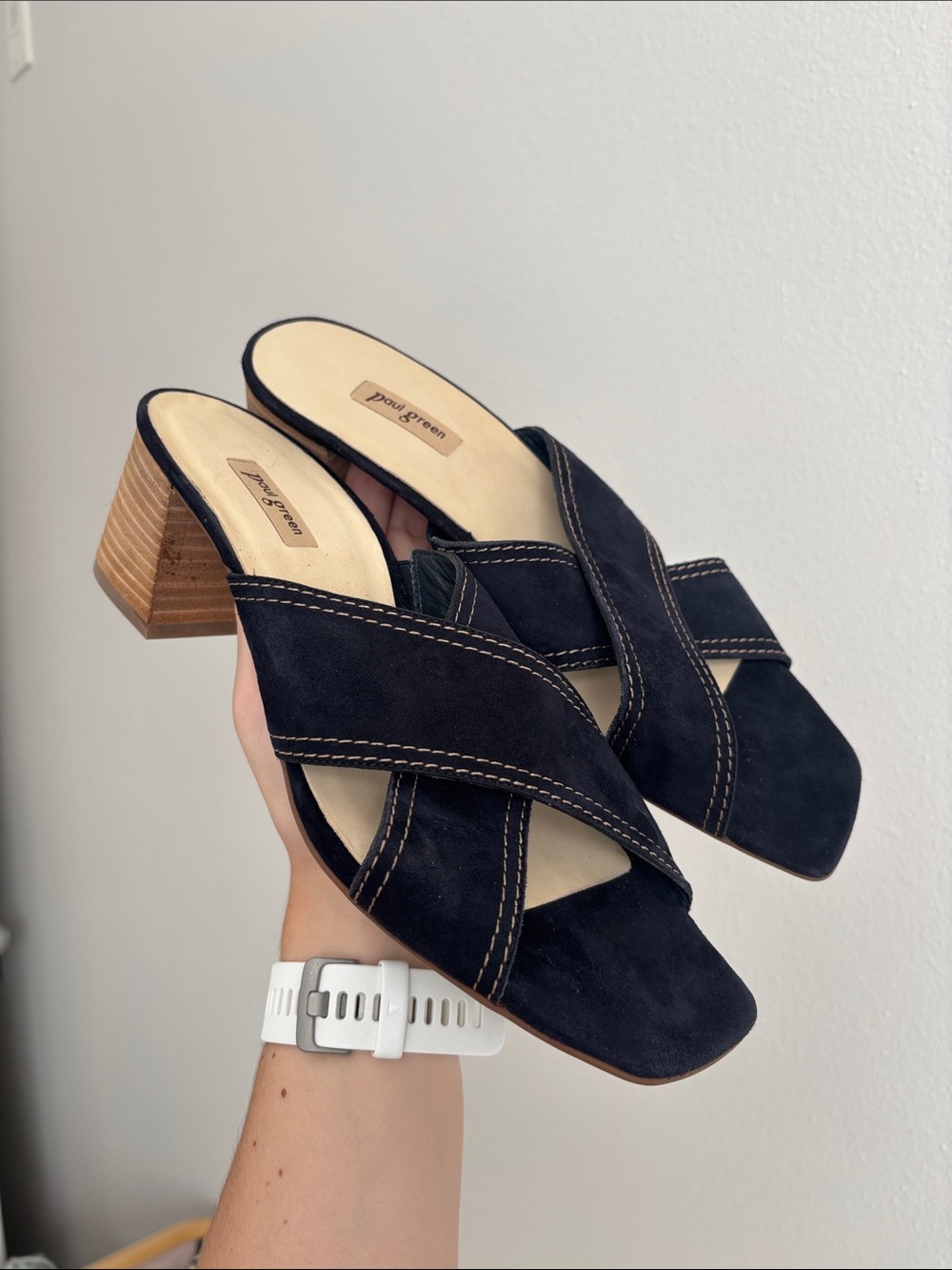 Paul Green Cici Slide Sandals y2k contrast stitching mule heel quiet luxury